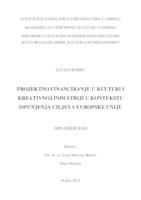 prikaz prve stranice dokumenta Projektno financirane u kulturi i kreativnoj industriji u kontekstu ispunjenja ciljeva Europske unije