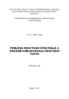 Primjena reaktivnih strategija u kriznom komuniciranju hrvatskih tvrtki 