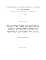 prikaz prve stranice dokumenta TRANSPARENTNOST INFORMACIJA NA MREŽNIM STRANICAMA OBRAZOVNIH INSTITUCIJA U REPUBLICI HRVATSKOJ