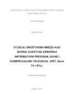 prikaz prve stranice dokumenta Utjecaj društvenih mreža kao izvora vijesti na središnji informativni program javne i komercijalnih televizija (HRT, Nova TV i RTL)