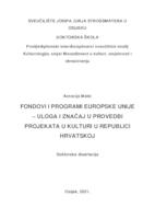 prikaz prve stranice dokumenta FONDOVI I PROGRAMI EUROPSKE UNIJE – ULOGA I ZNAČAJ U PROVEDBI PROJEKATA U KULTURI U REPUBLICI HRVATSKOJ