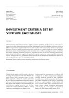 INVESTMENT CRITERIA SET BY VENTURE CAPITALISTS