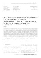 prikaz prve stranice dokumenta Advantages and disadvantages of German consumer bankruptcy model: Guidelines for Croatian lawmaker