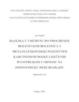 Razlika u vremenu do progresije bolesti kod bolesnica s metastatskim HER2 pozitivnim karcinomom dojke liječenih dvostrukom u odnosu na jednostruku HER2 blokadu