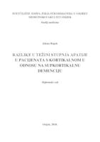 Razlike u težini stupnja apatije u bolesnika sa kortikalnom u odnosu na supkortikalnu demenciju