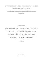 Promjene metabolizma željeza u mozgu i jetri ženki Sprague Dawley štakora izloženih masnoj i slatkoj hrani