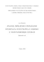 prikaz prve stranice dokumenta Znanje, mišljenja i ponašanje studenata Sveučilišta u Osijek u vezi pandemije COVID-19