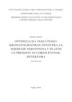 prikaz prve stranice dokumenta Optimizacija tekućinsko-kromatografskog postupka za mjerenje serotonina u plazmi uz primjenu fluorescentnog detektora