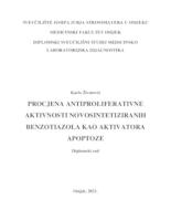 prikaz prve stranice dokumenta Procjena antiproliferativne aktivnosti novosintetiziranih benzotiazola kao aktivatora apoptoze