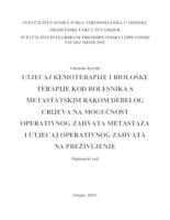 prikaz prve stranice dokumenta Utjecaj kemoterapije i biološke terapije kod bolesnika s metastatskim rakom debelog crijeva na mogućnost operativnog zahvata metastaza i utjecaj operativnog zahvata na preživljenje